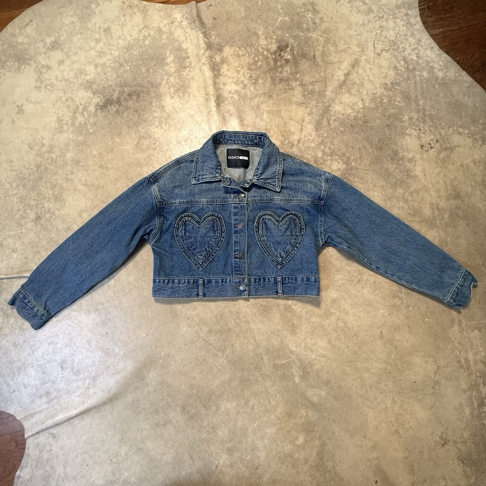 Fashion Nova Jacket Womens Size S‎ Blue Made In Heaven Cropped Denim Dark Wash